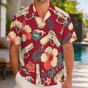 Pistol Hibiscus Vacation Gift for Firearm Enthusiasts and Relaxed Outdoor Travelers Hawaiian Shirt