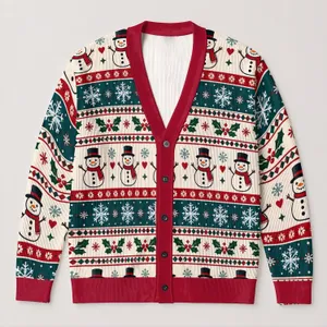 Snowman Snowflake Holly Holiday Style for Cozy Christmas Parties and Winter Gatherings All-over Print Knitted Cardigan