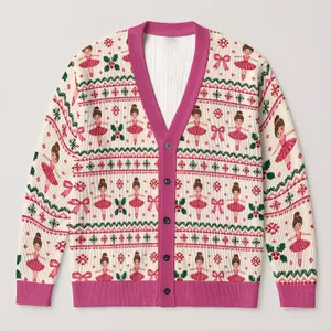 Christmas Ballerina and Bow Holiday Dance Style for Ballet Lovers and Festive Celebrations All-over Print Knitted Cardigan