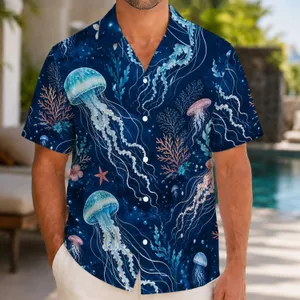 Jellyfish Ocean Motifs for Resort Getaways and Coastal Nights, Men’s Vacation Style Hawaiian Shirt