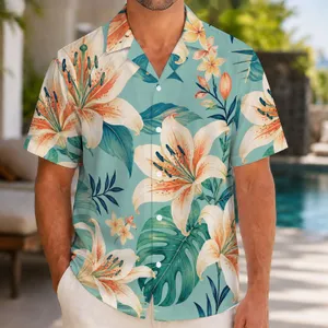 Tropical Lily Garden With Teal Leaves For Resort Vacations, Cruises, And Women Hawaiian Shirt