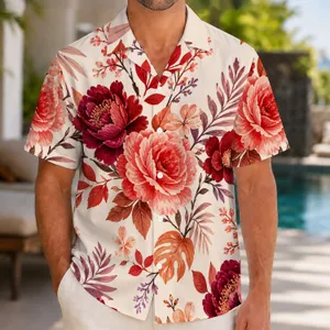 Burgundy Floral Botanical Blooms for Tropical Vacations, Resort Weekends, and Getaways Hawaiian Shirt