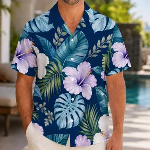 Matching Navy Hibiscus Couple Outfit for Tropical Vacations, Beach Getaways & Cruises Hawaiian Shirt