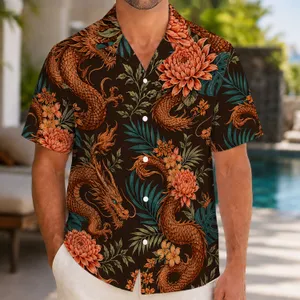 Copper Dragon Floral Fantasy for Resort Getaways and Festival Nights, Fantasy Fans Hawaiian Shirt