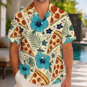 Pizza Slice Aloha Florals for Beach Vacations and Foodie Getaways for Pizza Lovers Hawaiian Shirt