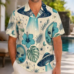 UFO Alien Hibiscus Beach Style For Vacation Parties And Cryptid-Loving Men And Teens Hawaiian Shirt