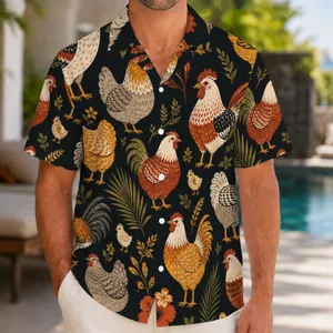 Colorful Rooster Flock Farm Motif for Vacation Gatherings and Country-Loving Families Hawaiian Shirt