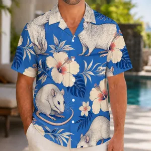 Playful Rat and Hibiscus Island Getaway Gift for Animal Lovers and Beach Vacation Days Hawaiian Shirt