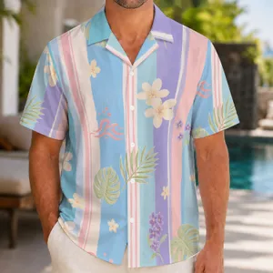 Pastel Vertical Stripes For Sunny Resort Days And Relaxed Summer Travel Style Wear Hawaiian Shirt