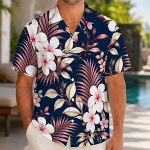 White Plumeria and Palm Fronds for Tropical Vacations and Resort Weekends for Relaxed Men Hawaiian Shirt