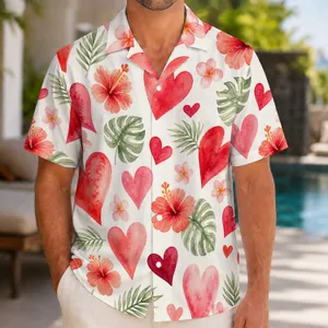 Watercolor Heart Island Blooms for Romantic Beach Days and Sunny Resort Getaways Hawaiian Shirt