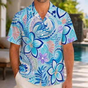 Aqua Plumeria And Geometric Island Motifs For Resort Vacations And Beach Getaways Hawaiian Shirt