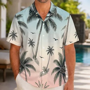 Palm Trees and Flying Birds for Island Getaways and Relaxed Summer Vacations for Men Hawaiian Shirt