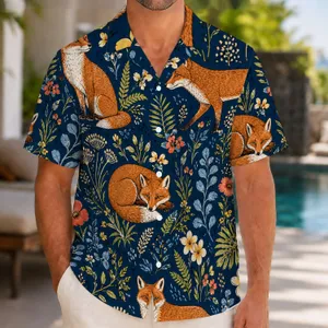 Orange Fox Wildflower Garden for Resort Vacations and Weekend Getaways Outdoors Hawaiian Shirt