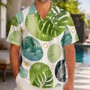 Green Teal Botanical Circles for Resort Getaways and Summer Vacation Style Men Hawaiian Shirt