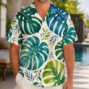 Tropical Monstera Leaves for Beach Vacations and Summer Getaways Men's Resort Style Hawaiian Shirt