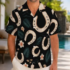 White Horseshoes and Palm Fronds for Western Resort Gatherings and Summer Weekends Hawaiian Shirt