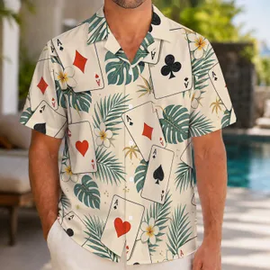 Ace Playing Cards and Tropical Palms for Casino Nights and Resort Weekends for Men Hawaiian Shirt
