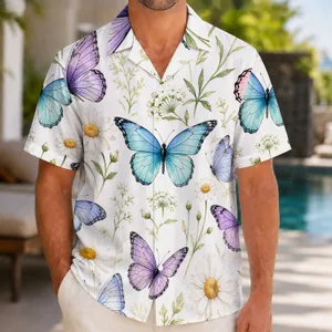 Pastel Butterfly Daisy Garden for Sunny Getaways and Resort Days, Men's Vacation Style Hawaiian Shirt