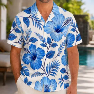Blue Hibiscus and Tropical Leaves for Resort Getaways and Summer Vacations for Men Hawaiian Shirt
