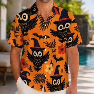 Witch Hat Owl and Bat Halloween Style for Festive Night Out, Men's Seasonal Gift Hawaiian Shirt