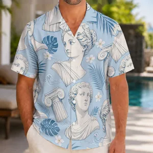 Blue Classical Busts and Ionic Columns for Resort Evenings and Art-Loving Travelers Hawaiian Shirt