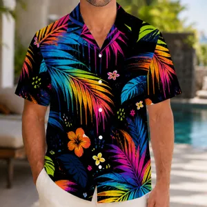 Neon Graffiti Palm Leaves for Beach Parties, Festivals, and Streetwear Style Men Hawaiian Shirt