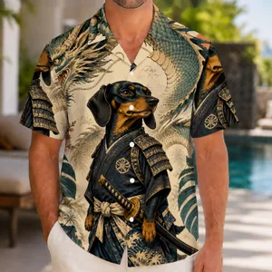 Black Dachshund Samurai Warrior With Dragon Spirit For Festival Adventures Streetwear Hawaiian Shirt