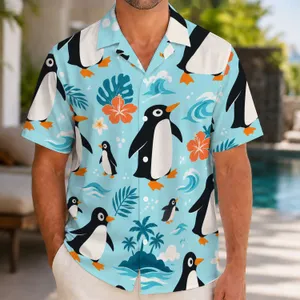 Playful Penguin Beach Scene For Tropical Vacations And Poolside Parties, Men’s Style Hawaiian Shirt
