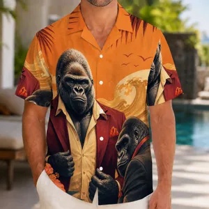 Gorilla Boss Streetwear Portrait for Nightlife and Island Getaways, Bold Men's Style Hawaiian Shirt