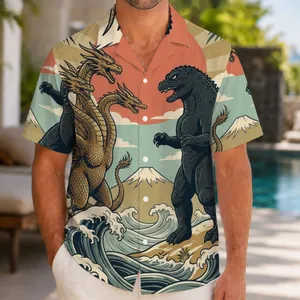 Retro Three-Headed Dragon Sea Monster Beach Gift for Kaiju Fans and Summer Travelers Hawaiian Shirt
