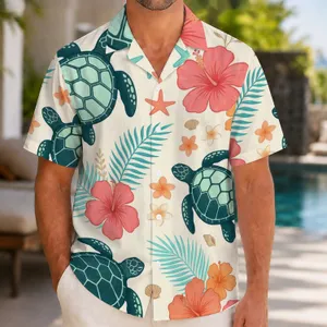Tropical Hibiscus Turtle Botanical Style for Summer Beach Vacations and Resort Getaways Hawaiian Shirt