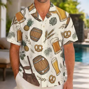Beer Steins and Lederhosen Details for Oktoberfest Celebrations, Men and Women Hawaiian Shirt