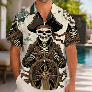 Pirate Skeleton at the Helm for Beach Adventures and Coastal Vacations for Men and Women Hawaiian Shirt