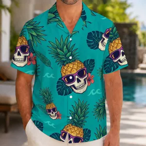 Pineapple Skull Tropical Beach Style for Summer Vacations, Island Getaways and Travel Hawaiian Shirt