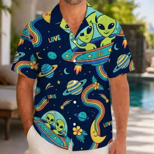 Colorful Alien Rainbow Space Scene for Festival Travel and Summer Fun, Men Women Youth Hawaiian Shirt
