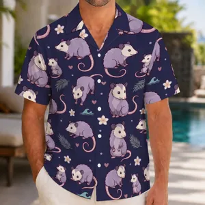 Cute Purple Opossums With Hearts for Tropical Vacations, Parties, and Rodent Lovers Hawaiian Shirt