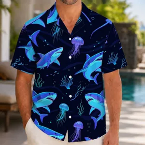 Neon Sharks And Jellyfish Ocean Party Style For Men Women Youth Vacation Travel Fun Hawaiian Shirt