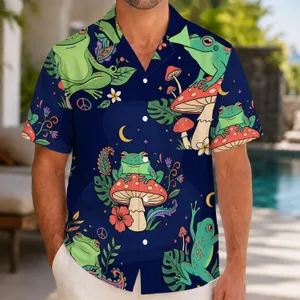Psychedelic Frog Mushroom Groovy Vibes for Festival Travel and Summer Lovers Everywhere Hawaiian Shirt
