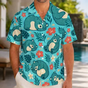 Sleepy Teal Forest Creature for Relaxed Summer Beach Days and Island Holiday Fun Hawaiian Shirt