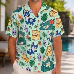 Sleepy Teal Beasts and Golden Lucky Cats for a Cheerful Christmas Island Getaway Hawaiian Shirt