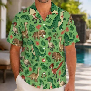Tropical Dinosaur Friends for Sunny Beach Days and Island Adventures for All Ages Hawaiian Shirt