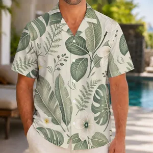Sage Botanical Hibiscus and Monstera Motifs for Relaxed Island Vacations and Resorts Hawaiian Shirt