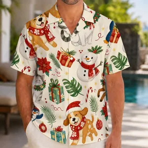 Christmas Dogs Cats And Wrapped Gifts For Festive Island Celebrations And Vacation Wear Hawaiian Shirt
