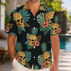 Pineapple Skull Tropical Aloha Beach Vacation Gift for Men, Summer Island Weekend Hawaiian Shirt