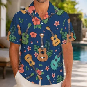 Colorful Ukulele Island Music Scene for Summer Getaways, Beach Concerts, and Musicians Hawaiian Shirt