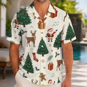 Santa Christmas Trees Reindeer Holiday Cheer For Tropical Gatherings And Beach Escapes Hawaiian Shirt