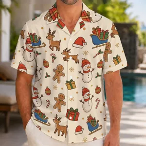 Santa Snowman Gingerbread Holiday Cheer for Tropical Winter Vacation and Island Getaways Hawaiian Shirt