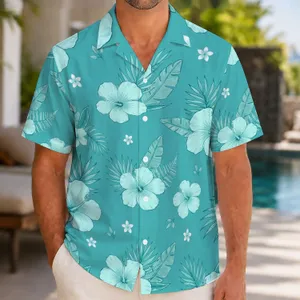 Teal Hibiscus and Palm Leaf Motifs for Tropical Resort Getaways and Beach Holidays Hawaiian Shirt