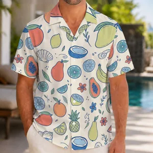 Colorful Tropical Fruit And Seashell Motifs For Beach Vacations And Summer Parties Hawaiian Shirt
